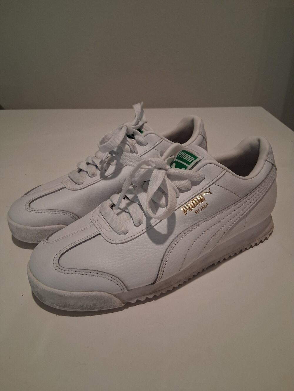 Puma Roma 24 Standard White Green 399334-03 Youth 6.5 / Women 6.5 No Insoles